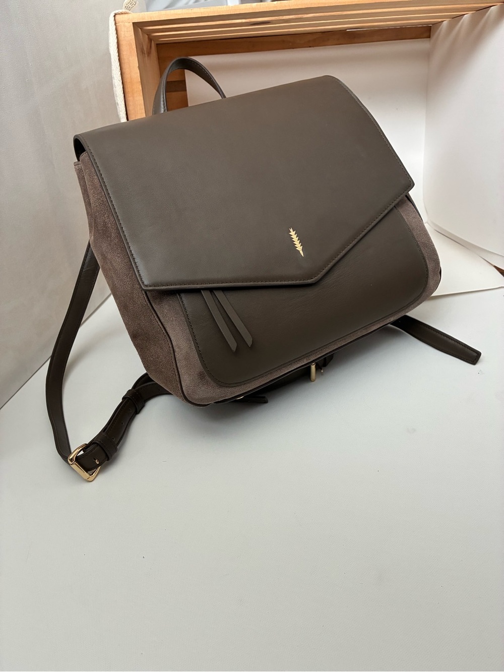 THACKER New York Olive Green Barton Leather Backpack NWOT
